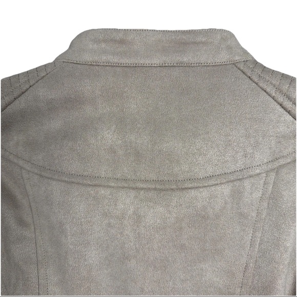 LA Coalition Womens Full Zip Vegan Faux Suede Moto Taupe Beige Jacket Large - Picture 9 of 14